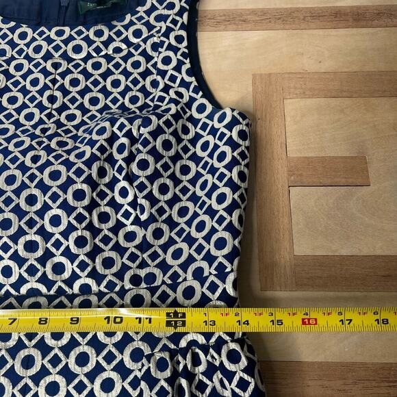 Lauren Ralph Lauren Sz 4 Sleeveless Printed Knee Length Dress Navy Gold Metalic - Picture 12 of 13